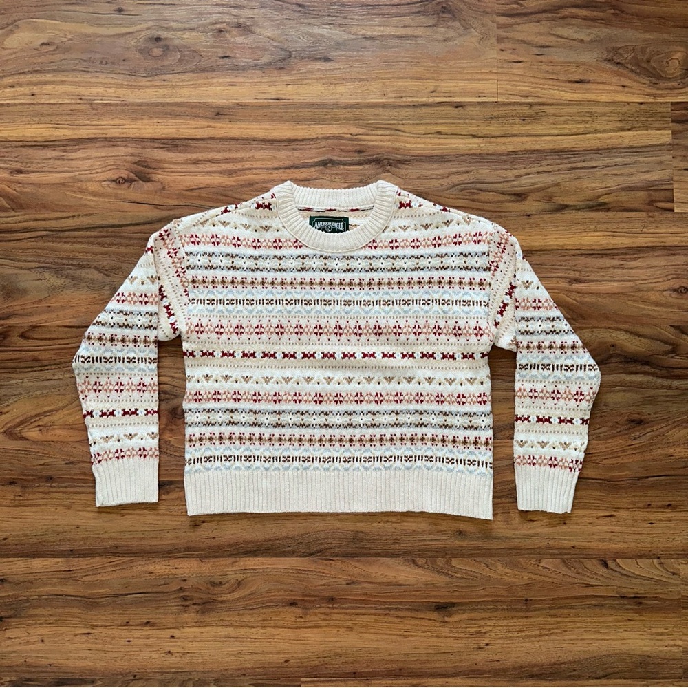 American Eagle Fair Isle Snowdrift Sweater in Oatmeal